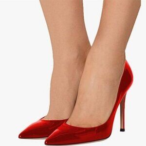 FSJ Red Pointed Toe Pumps High Heel Sexy Stilettos Office Cute Dress Shoe